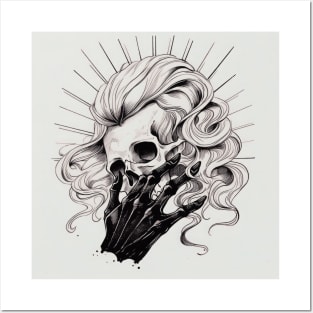 Monochrome Illustration of Skull Posters and Art